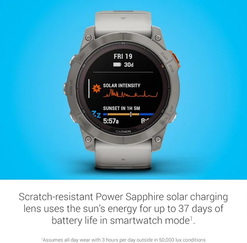 Miniatura 3 de Garmin fēnix 7X Pro Sapphire Solar, reloj inteligente GPS multideportivo, linterna integrada, capacidad de carga solar, gris niebla/naranja brasa