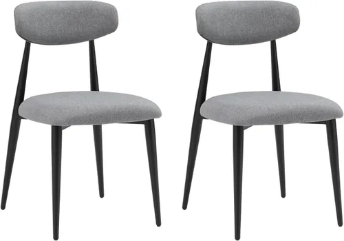 JUSTONE Juego de 2 sillas de comedor grises, tapizadas con patas de metal negro, estilo moderno de mediados de siglo para comedor y cocina