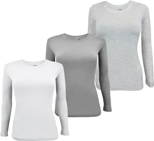 Miniatura 49 de Natural Uniforms Camiseta Under Scrub para mujer, cuello redondo, manga larga, paquete de 3, paquete múltiple de 3