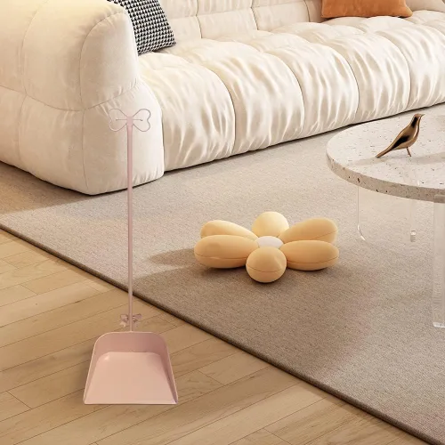 Miniatura 3 de Sartenes de metal con nudo de lazo con mango largo, recogedor de pie rosa para vestíbulo, garaje, hogar y patio