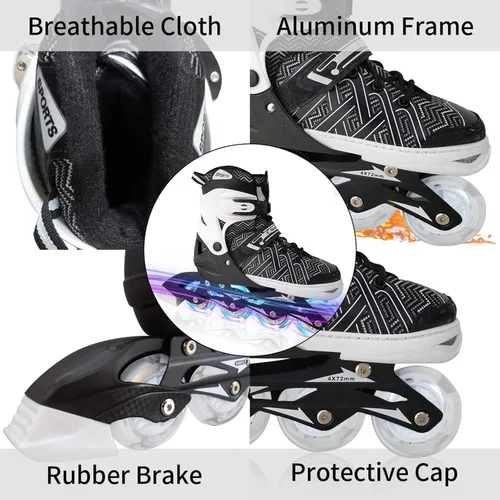 Miniatura 6 de Nattork Patines en línea ajustables para niños y niñas, azul negro rojo con ruedas iluminadas, patinaje sobre ruedas juvenil para principiantes de 3