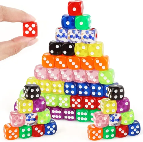 Miniatura 10 de Juego de 50 dados estándar de 0.63 pulgadas con acrílico negro, blanco, rojo, 6 caras, a granel, dados de casino para fiestas temáticas de casino