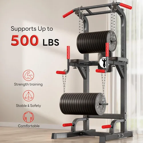 Miniatura 2 de SogesPower Power Tower - Barra de dominadas multifunción para gimnasio en casa, altura ajustable, barra de inmersión, equipo de entrenamiento