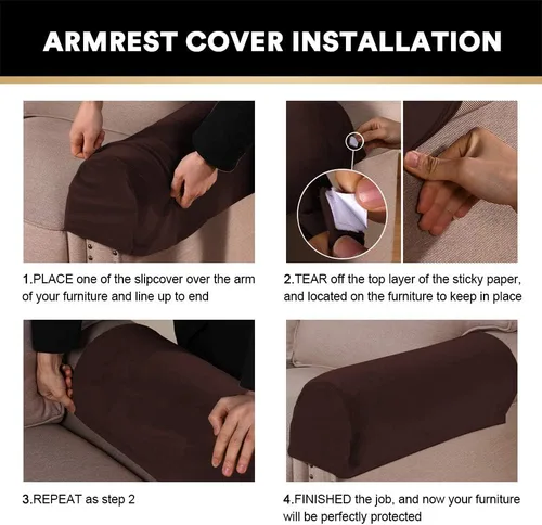 Miniatura 6 de PrinceDeco 4 Pack Thick Velvet Stretch Armrest Covers for Chairs and Sofas - Non Slip, Brown