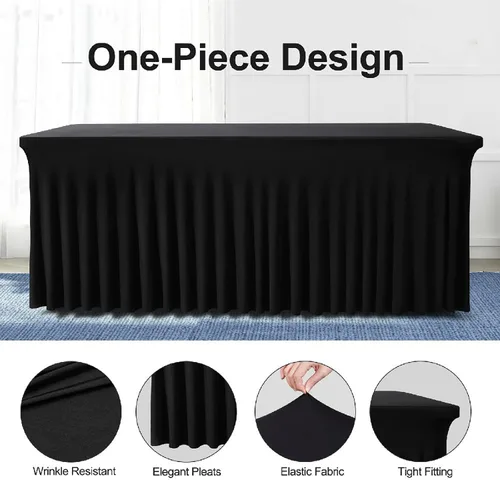 Miniatura 2 de TC27 - Mantel rectangular ajustable de elastano de 4 pies con falda plisada, sin arrugas, mantel rectangular para fiestas, bodas, banquetes