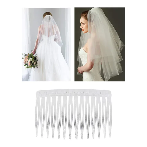 Miniatura 2 de Lawie Paquete de 20 peines laterales de plástico transparente pequeño con dientes largos, horquillas finas y grises blancas para mujeres, velo