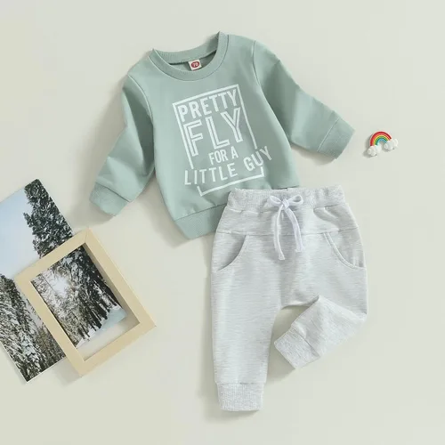 Miniatura 2 de Ropa para niño pequeño, bonita mosca para un chico, sudadera de manga larga, pantalones deportivos, lindo conjunto de 2 piezas, 0-3T