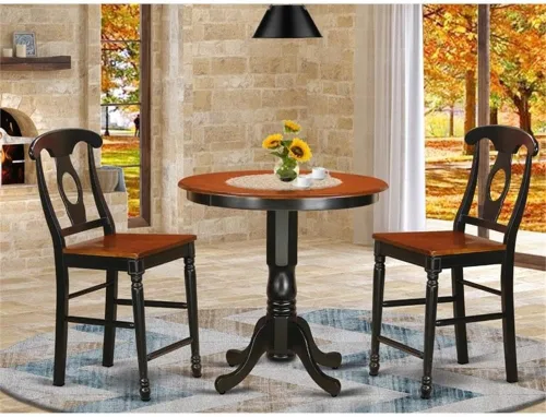 Miniatura 2 de East West Furniture JAKE3-BLK-W Juego de mesa de comedor de 3 piezas de altura de mostrador contiene una mesa de cocina redonda con pedestal y 2