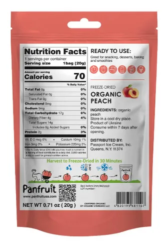 Miniatura 2 de PANFRUIT Bocadillos orgánicos liofilizados de durazno – 100% naturales, sin azúcar añadido, sin OMG, sin gluten – 4 paquetes individuales