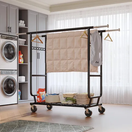 Miniatura 8 de Raybee Perchero de Ropa Carga 630LBS, Perchero de Ropa Resistente, Percheros Rodantes de Ropa para Colgar Ropa con Ruedas, Perchero de Ropa Negro