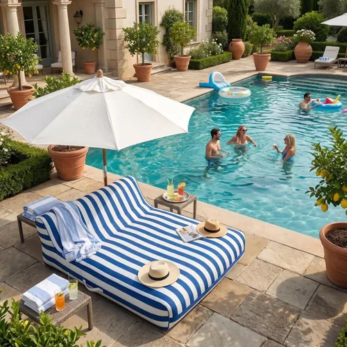 Miniatura 6 de Tapizado grande doble, 2 personas elegante flotador de piscina reclinable, silla flotante extra grande y respaldo, lago resistente, playa, tubo
