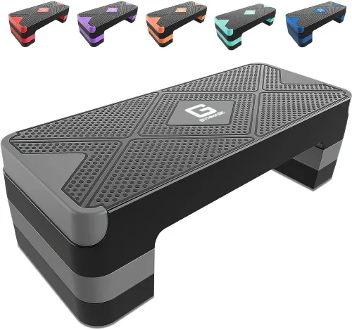 Miniatura 9 de GYMMAGE Escalón de ejercicio aeróbico, escalón aeróbico ajustable para ejercicio, plataforma de entrenamiento para escalonar, plataforma de pasos