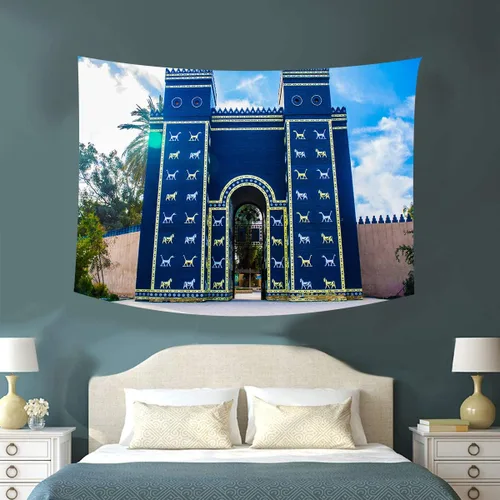 Tapiz de arquitectura babilónica, fondo de puerta de la ciudad de Ishtar para viajes, temático Deco de franela suave, tapices de pared para