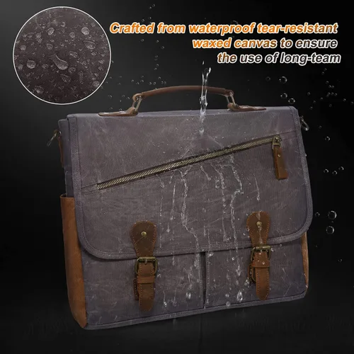 Miniatura 2 de LOVEVOOK Bolso bandolera para hombre de cuero auténtico impermeable de lona retro de 156 pulgadas para laptop para el trabajo la escuela los viajes