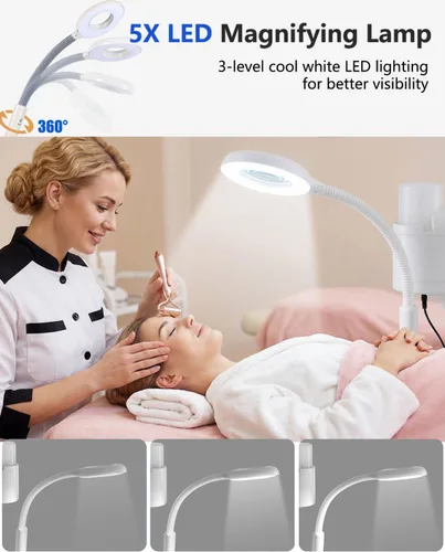 Miniatura 7 de Artist hand Vaporizador facial profesional 4 en 1, vaporizador facial caliente y frío con lámpara de aumento LED 5X, vaporizador esteticista