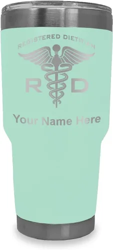 Miniatura 11 de LaserGram Vaso aislado al vacío de 20 onzas, dietista registrado RD, grabado personalizado incluido (negro)