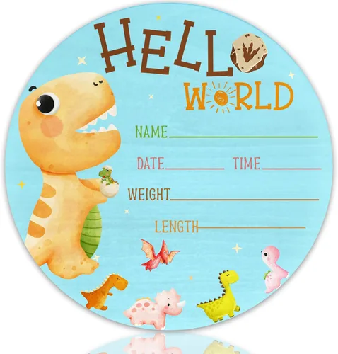 Miniatura 16 de Hello World Birth Announcement - Cartel redondo de madera de abedul para recién nacido, para guardería, hospital, baby shower, placa personalizada