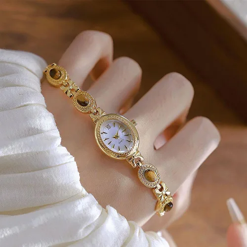Miniatura 3 de ADSBIAOYE Reloj de mujer vintage elegante esfera ovalada oro reloj de pulsera para mujer vestido de moda impermeable analógico casual reloj