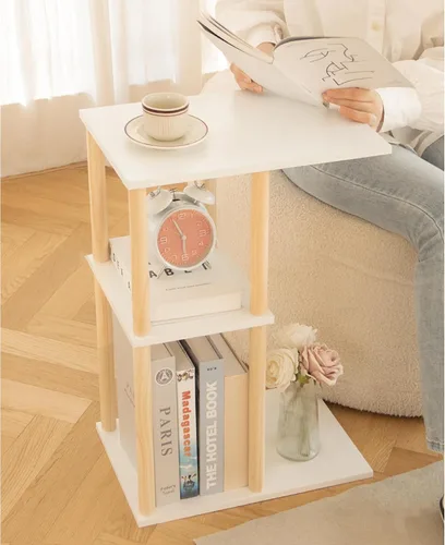 Miniatura 3 de AWASEN Mesa auxiliar en forma de C, mesa auxiliar pequeña para sofá, mesa de sofá de madera de 3 niveles mesa de café para sala de estar, espacio C