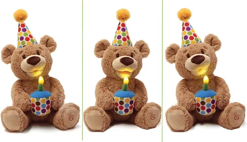 Miniatura 6 de GUND Oso de peluche Oso de cumpleaños con animación Oso de peluche de felpa, canta y brilla en la oscuridad, marrón, 10