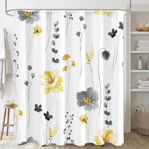 Miniatura 10 de Gibelle Cortina de ducha con estampado floral de acuarela, cortina de ducha retro naranja azul marino para baño, juego de cortina de ducha moderna