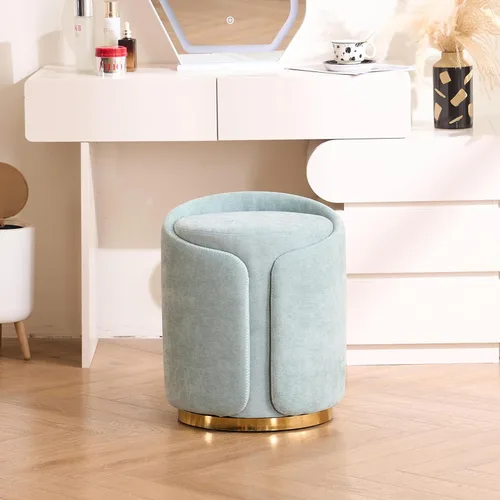 Miniatura 14 de Taburete Giratorio de Tocador con Base Dorada Cómoda Silla de Tocador Taburete Redondo Moderno para Tocador de Maquillaje Otomana de Tocador Beige