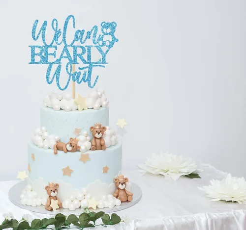 Miniatura 3 de We Can Bearly Wait - Decoración para pasteles, oso de peluche, decoración de baby shower para niños, tema de oso de bebé, baby shower, revelación