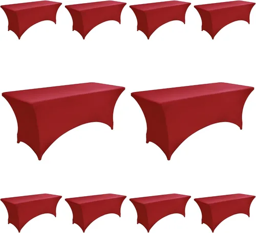 Miniatura 19 de Paquete de 2 Cubiertas de Mesa de Spandex de 4 pies para Mesas Plegables Rectangulares - Manteles Elásticos Ajustados Resistentes a las Arrugas