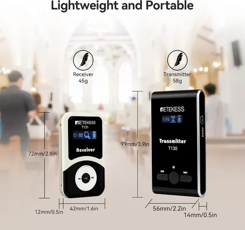 Miniatura 3 de Sistema de audio inalámbrico de guía turística Retekess T130, equipo de traducción para iglesia, calidad de sonido clara, auriculares de guía