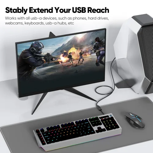 Miniatura 7 de Paquete de 2 cables de extensión USB 3.0, cable extensor USB 3.0 de transferencia de datos de 5 Gbps y carga rápida de 18 W, cables tipo A macho a