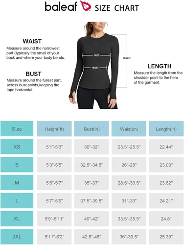 Miniatura 7 de BALEAF Women's Long Sleeve Workout Tops Compression Running Shirts Fitted Athletic Warm Thumbholes Quick Dry Stretch Yoga