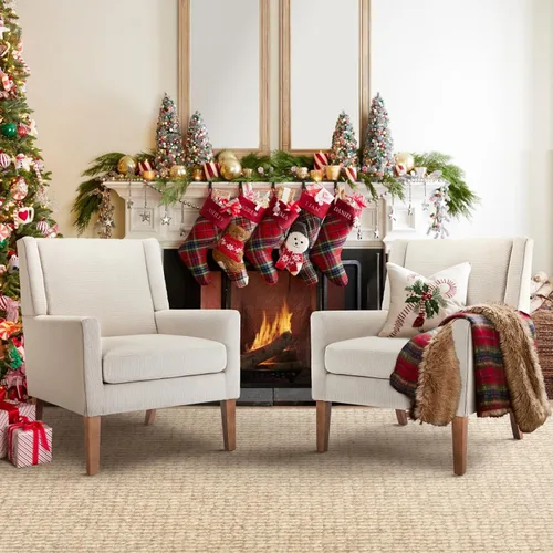 Miniatura 10 de COLAMY Juego de 2 sillas modernas con respaldo alto tipo wingback para sala de estar, sillón de acento tapizado en tela, silla de sofá individual