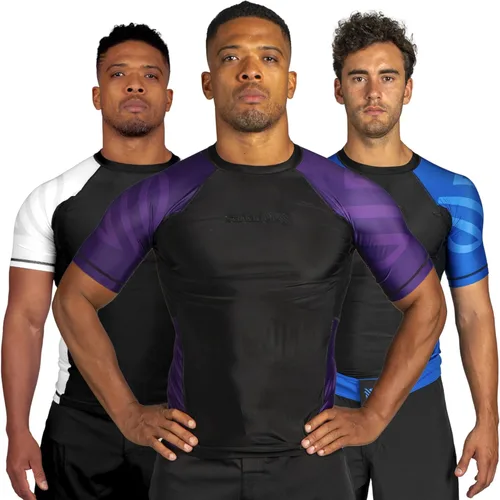 Sanabul Esencial manga corta Rash Guard MMA BJJ Wrestling Grappling Jiu Jitsu Púrpura
