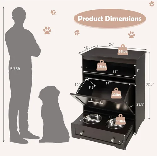 Miniatura 7 de Estación de Alimentación Gabinete de Comida para Perros con 2 Cuencos Elevados, Cuenco Elevado Extraíble para Perros, Almacenamiento, 3 Ganchos