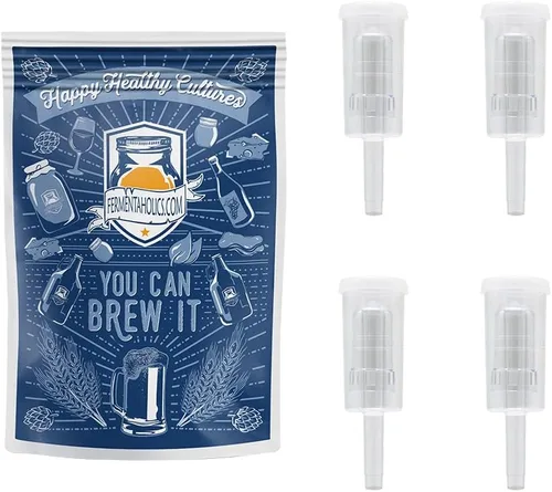 Fermentaholics Airlock - Paquete de 4 esclusas para elaboración de cerveza y fermentación, uso con tapón de goma perforado, tapa con ojales, para