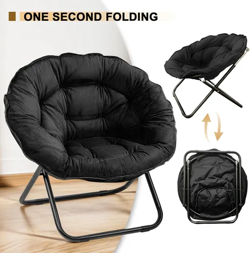 Miniatura 3 de Grezone Silla plegable con platillo, silla de luna perezosa de gran tamaño con marco de metal, cómodas sillas de dormitorio para dormitorio, sala