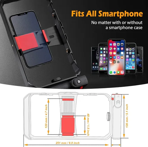 Miniatura 6 de Zeadio Plataforma de jaula de video para smartphone, estuche de vlogging para hacer películas, estabilizador de teléfono, soporte de trípode