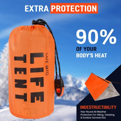 Miniatura 6 de Emergency Survival Tent Life Shelter 2 Person Mylar Tube Tents Tarp with Whistle & Paracord Year-Round All Weather Protection for Car Outdoor Hiking