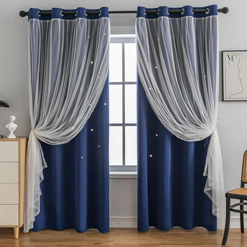 Miniatura 12 de indistar Cortinas opacas con recortes de estrellas para dormitorio de niña, cortinas de oscurecimiento de habitación y cortinas para habitación