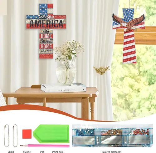 Miniatura 3 de Paquete de 2 kits de pintura de diamantes cruzados 5D DIY pintura de diamante cruz forma especial kit de arte de diamantes patrióticos bandera