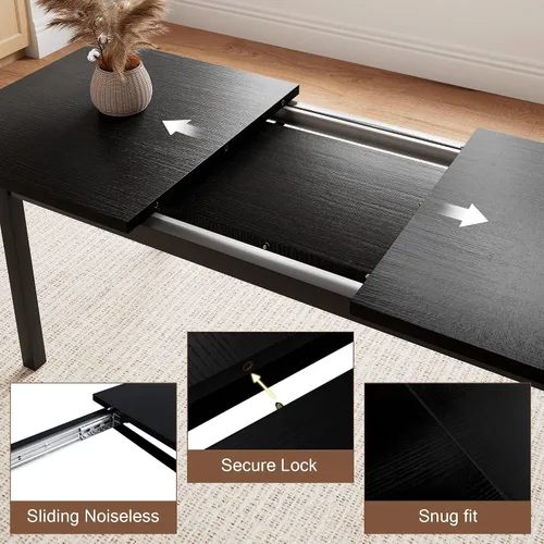 Miniatura 4 de Einhomn Juego de Mesa de Comedor de 5 Piezas para 4-6, Mesa de Cocina Extensible de 63" con 2 Bancos y 2 Taburetes, Estructura de Metal y Tablero