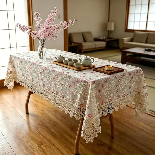 Miniatura 3 de Mantel de encaje rectangular elegante bordado para boda, banquete, fiesta de cumpleaños, mesa de comedor formal, cubierta a prueba de polvo