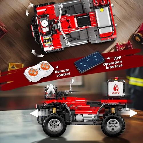 Miniatura 5 de Mould King 23003 Rescure Fire - Juego de construcción de motocicleta a control remoto con 4 motores, modelo de automóvil para construir