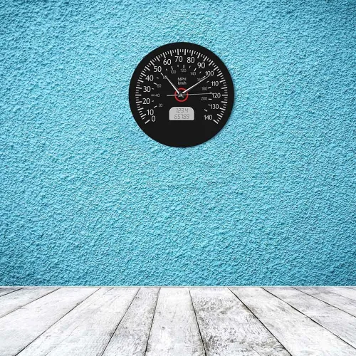 Miniatura 3 de The Geeky Days Reloj de pared silencioso impreso con velocímetro, kilómetros y millas, arte de pared de mecánica de carreras, reloj de pared negro