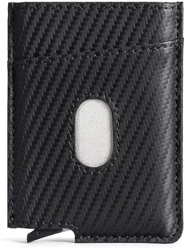 Cartera desplegable con tarjetas para hombre UpLook RFID Slim Wallet con correa magnética para efectivo, Negro carbón clásico, Cartera minimalista