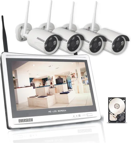 [8 canales expandibles] Sistema de cámaras de seguridad para el hogar 2K 3MP con monitor de 12 pulgadas y kits de vigilancia combo NVR con disco Con