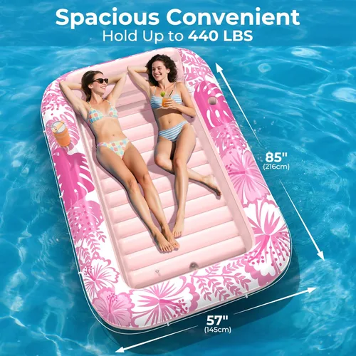 Miniatura 21 de Flotador inflable de bronceado para piscina con lona de protección, flotadores de piscina de 70 x 46 pulgadas para adultos con almohada, flotador 6