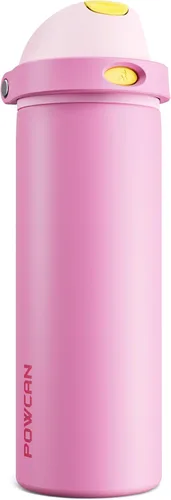 Miniatura 52 de POWCAN - Botella de agua aislada, 24 oz, tapa 2 en 1, boquilla de botón, popote abatible, a prueba de fugas, acero inoxidable, para portavasos