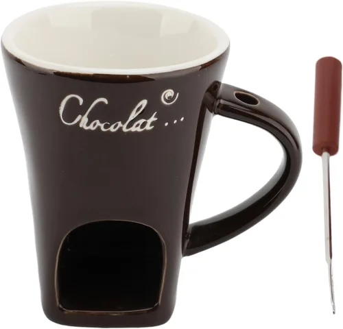 Miniatura 11 de Taza de fondue de chocolate, taza de cerámica para fondue, taza calentadora de café con tenedor de acero inoxidable para queso, mantequilla (blanco)