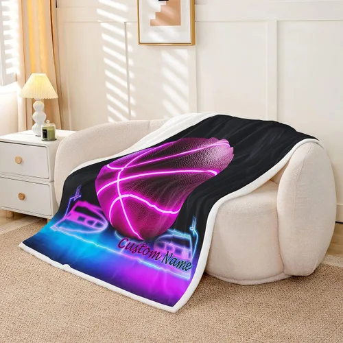 Miniatura 2 de Erosebridal Manta de baloncesto rosa para sofá para niños y niñas, manta de forro polar con temática deportiva, manta de sherpa brillante